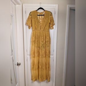 Honey Punch Mustard Lace Maxi Dress Romper M